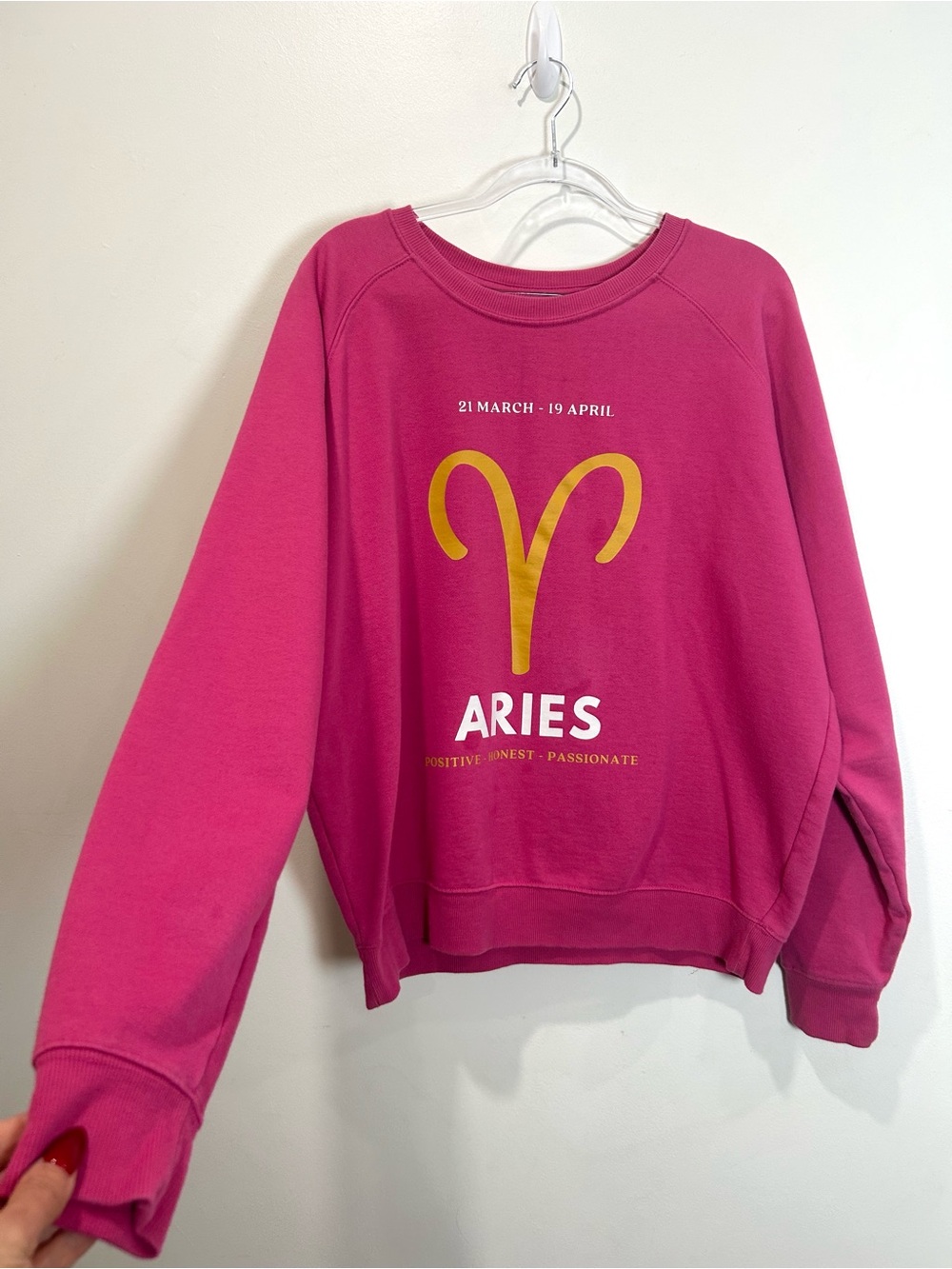Anthropologie Zodiac Sweatshirt Aries Sz Large Pink Crewneck Pullover Lounge - Picture 6 of 11